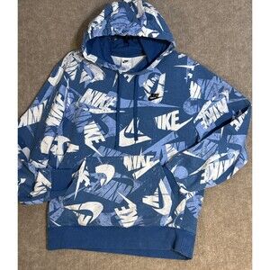 Nike Air AOP Blue‎ Hooded Sweatshirt DM6881-407 Size M All Over Print Athleisure
